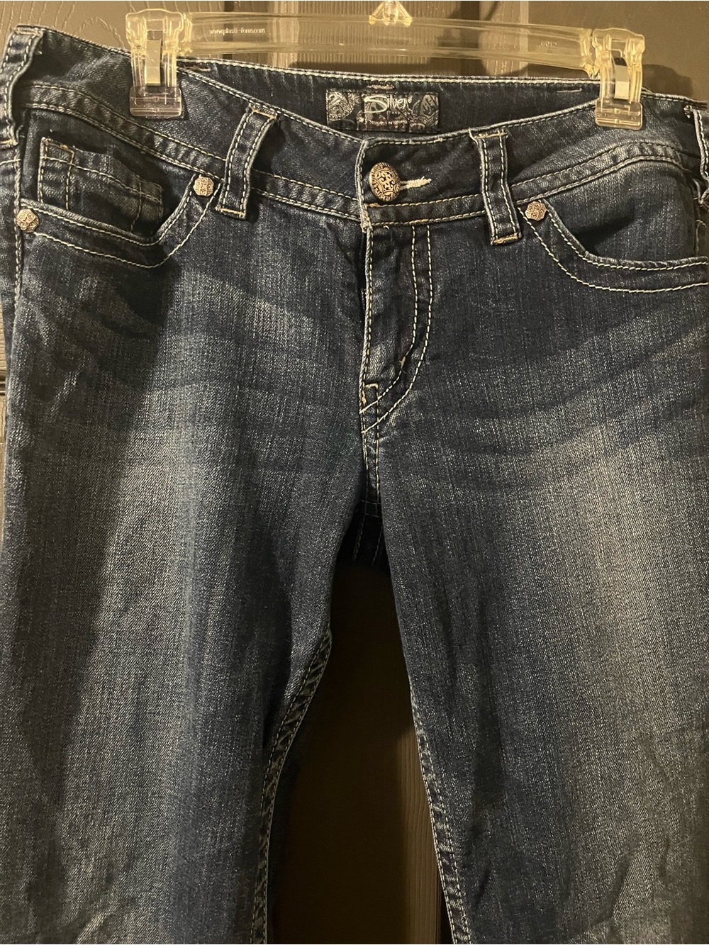 Silver Jeans Dark Blue Boot Cut Jeans with Subtle Fading